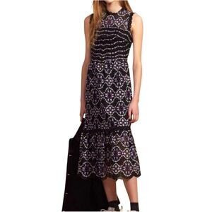 Sandro Paris Inaya Black Purple Lace Embroidered Sleeveless Midi Dress 2